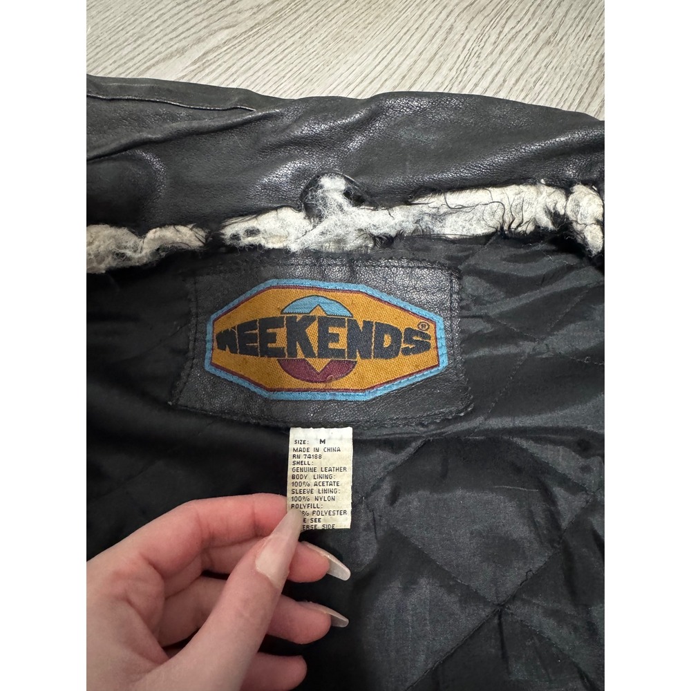 Vintage Weekends Genuine Leather‎ Bomber Jacket Mens Size M Black Zip Up Collar - Picture 8 of 8